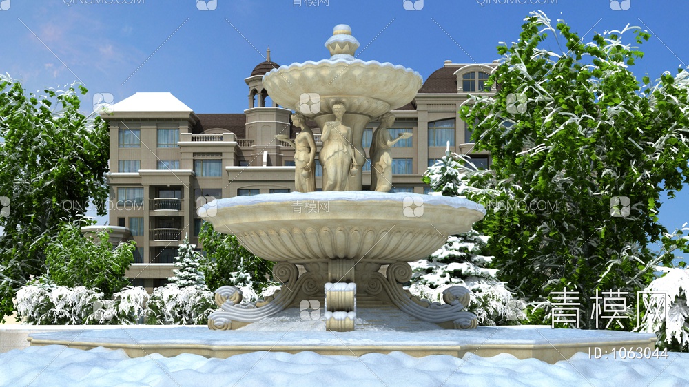 别墅雪景景观3D模型下载【ID:1063044】