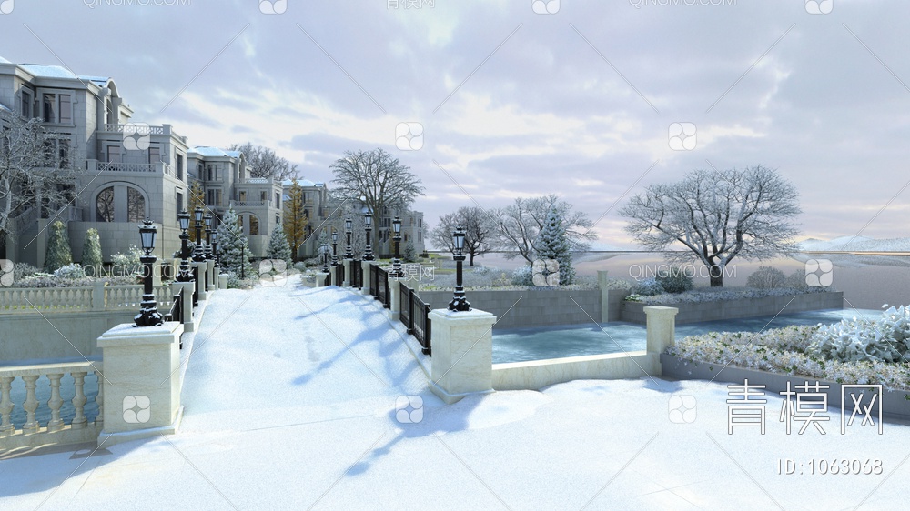 别墅群雪景景观3D模型下载【ID:1063068】