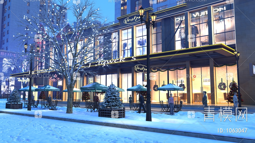 建筑 商业街 雪景3D模型下载【ID:1063047】