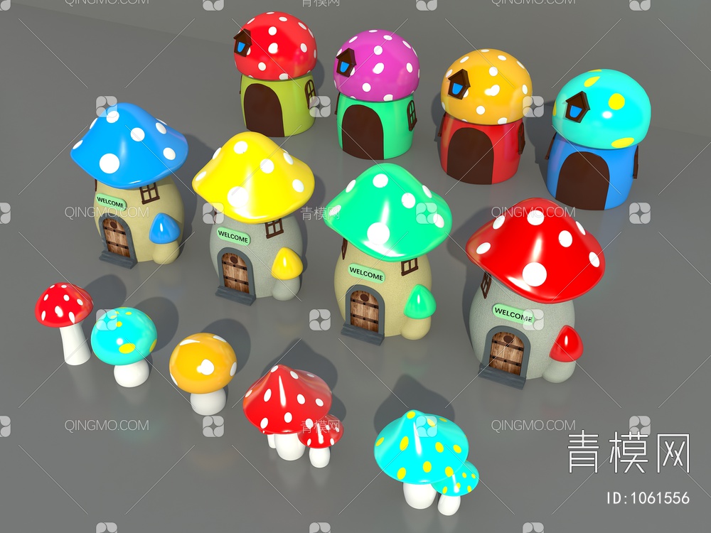 景观小品蘑菇雕塑、蘑菇小屋、售卖亭3D模型下载【ID:1061556】