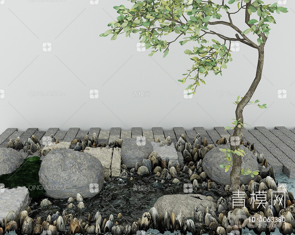 景观小品，石头小径，景观石，鹅卵石水景，玄关景观3D模型下载【ID:1063380】