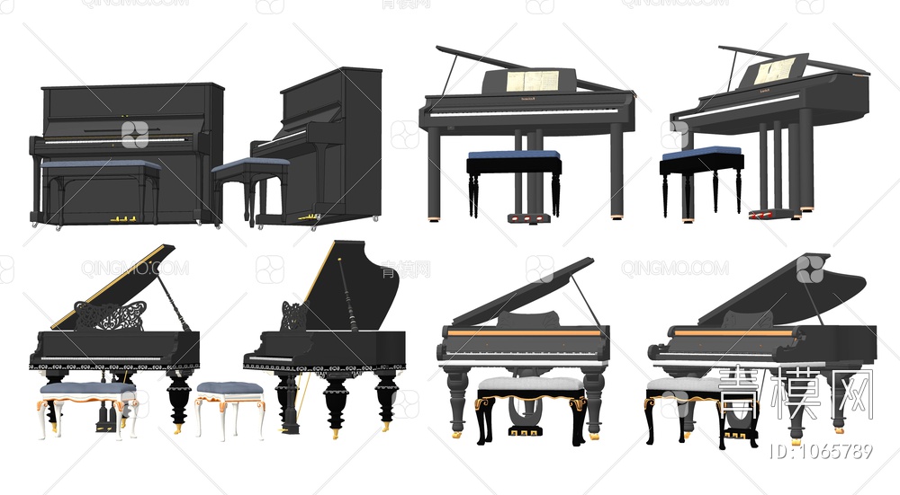 钢琴组合SU模型下载【ID:1065789】