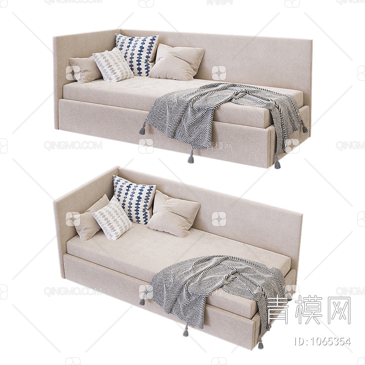 单人床 沙发床 抱枕3D模型下载【ID:1065354】