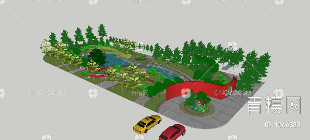 小型公园景观SU模型下载【ID:1066383】