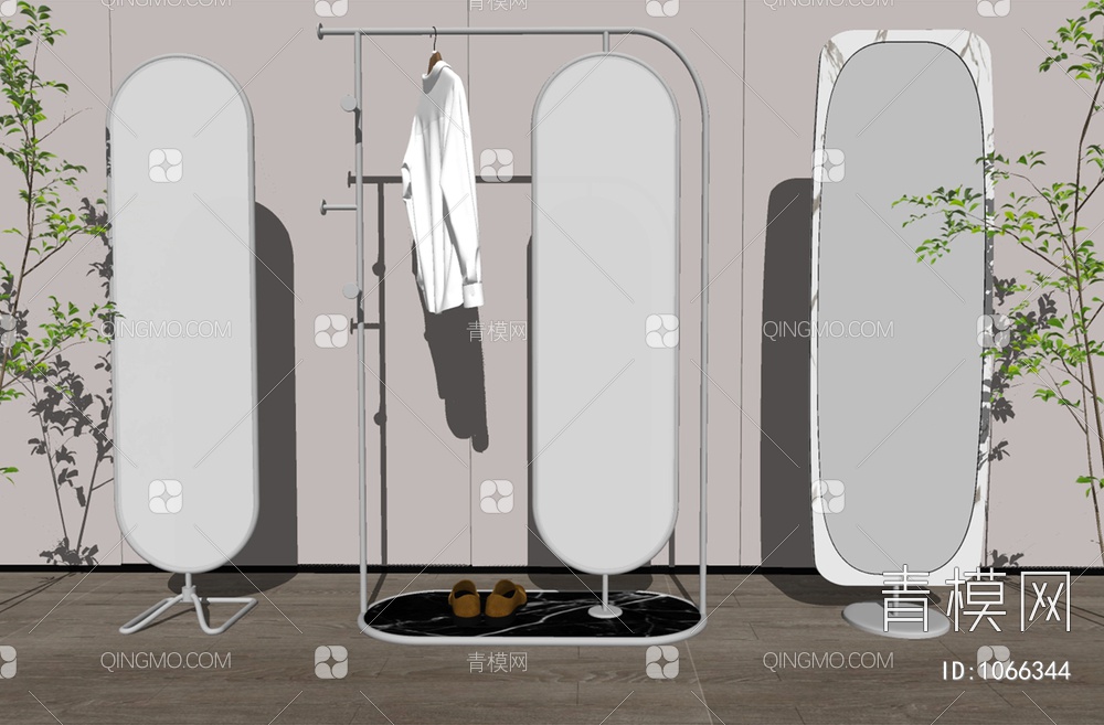 大理石金属落地全身镜组合SU模型下载【ID:1066344】