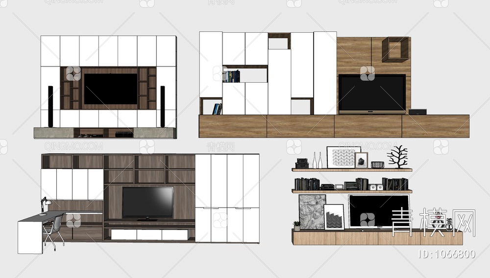 电视墙柜SU模型下载【ID:1066800】