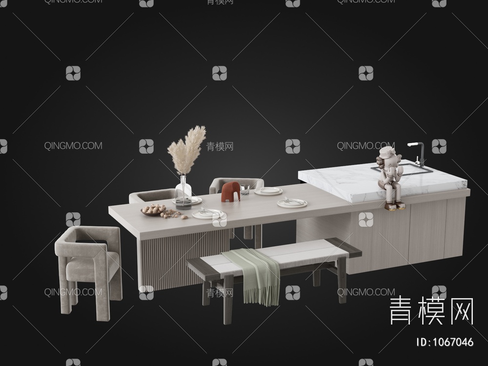 岛台餐桌椅3D模型下载【ID:1067046】