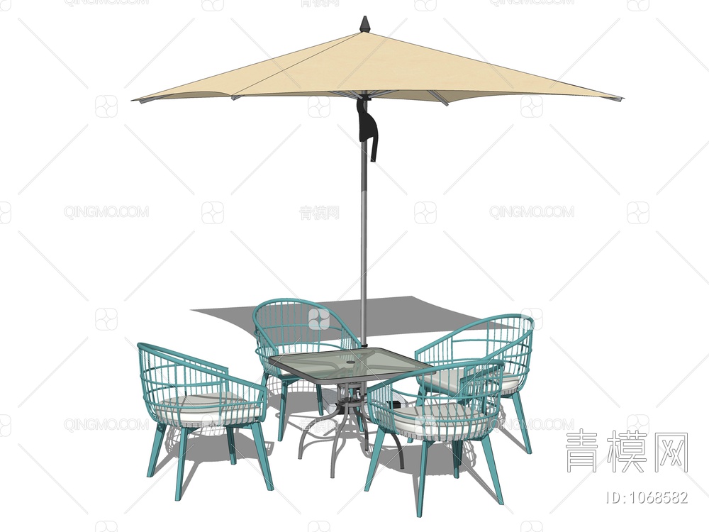 室外桌椅遮阳伞SU模型下载【ID:1068582】