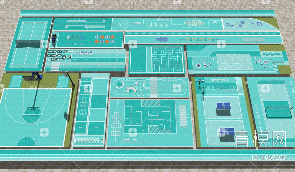 户外健身跑道标识SU模型下载【ID:1069203】