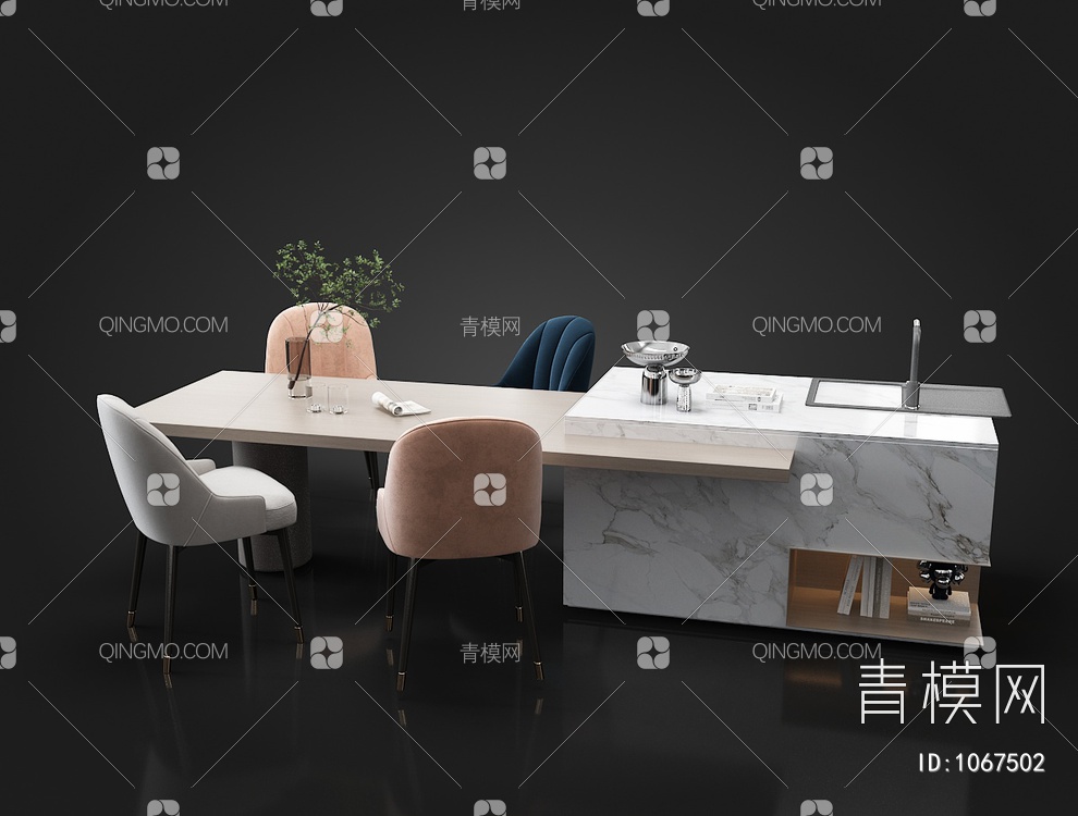 岛台餐桌椅3D模型下载【ID:1067502】