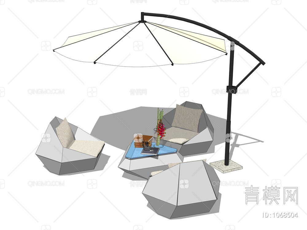室外桌椅遮阳伞SU模型下载【ID:1068504】