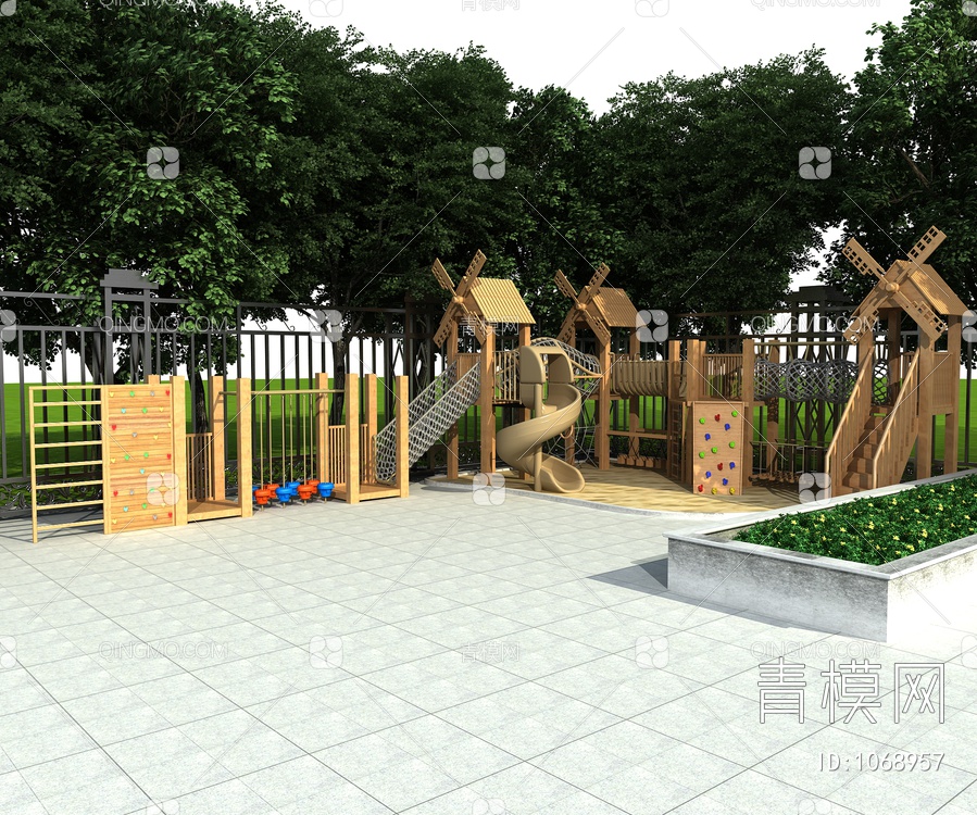 木质滑梯，儿童设施，儿童乐园3D模型下载【ID:1068957】