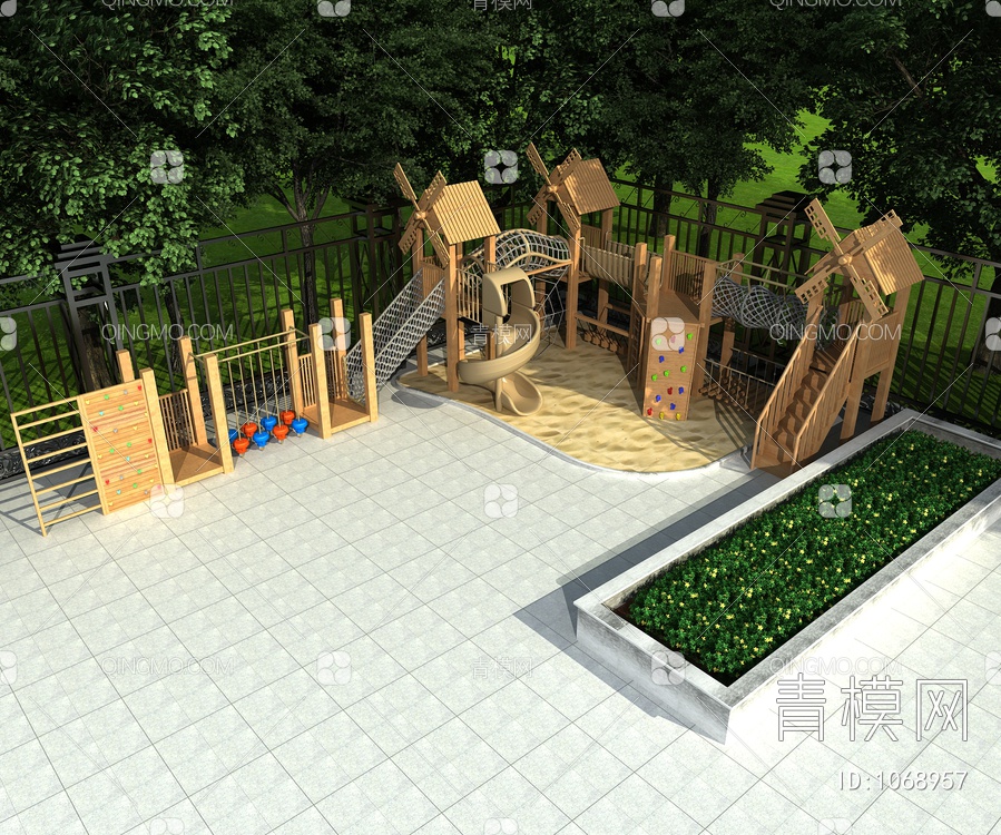 木质滑梯，儿童设施，儿童乐园3D模型下载【ID:1068957】