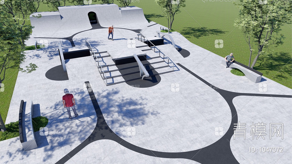 滑板公园 滑板场地 公园景观SU模型下载【ID:1047072】