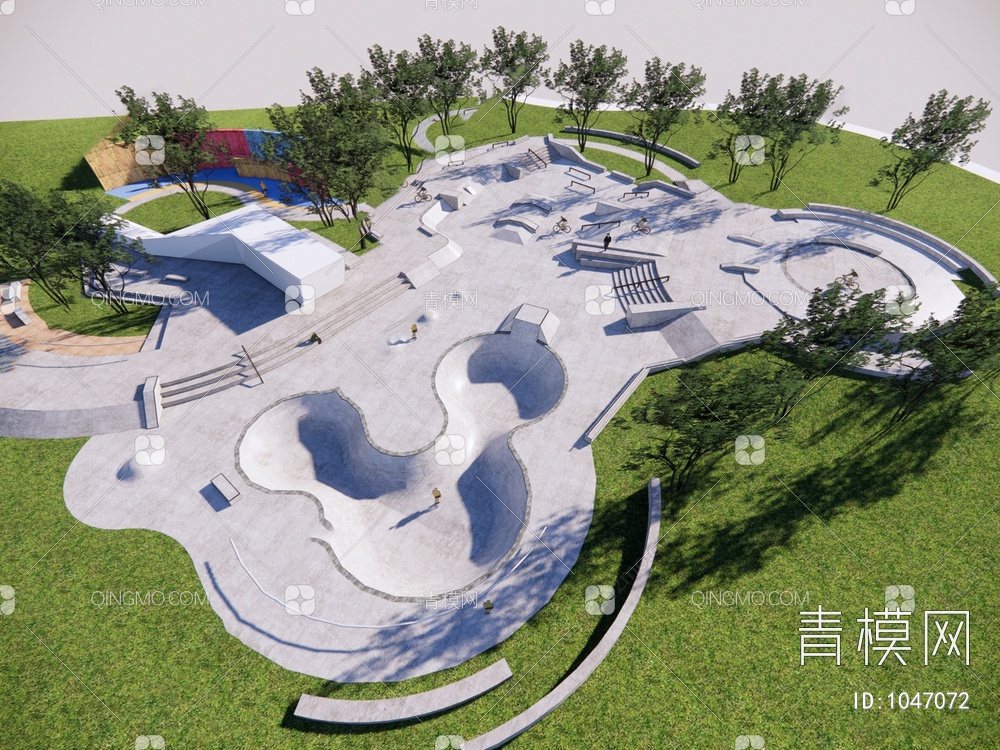 滑板公园 滑板场地 公园景观SU模型下载【ID:1047072】