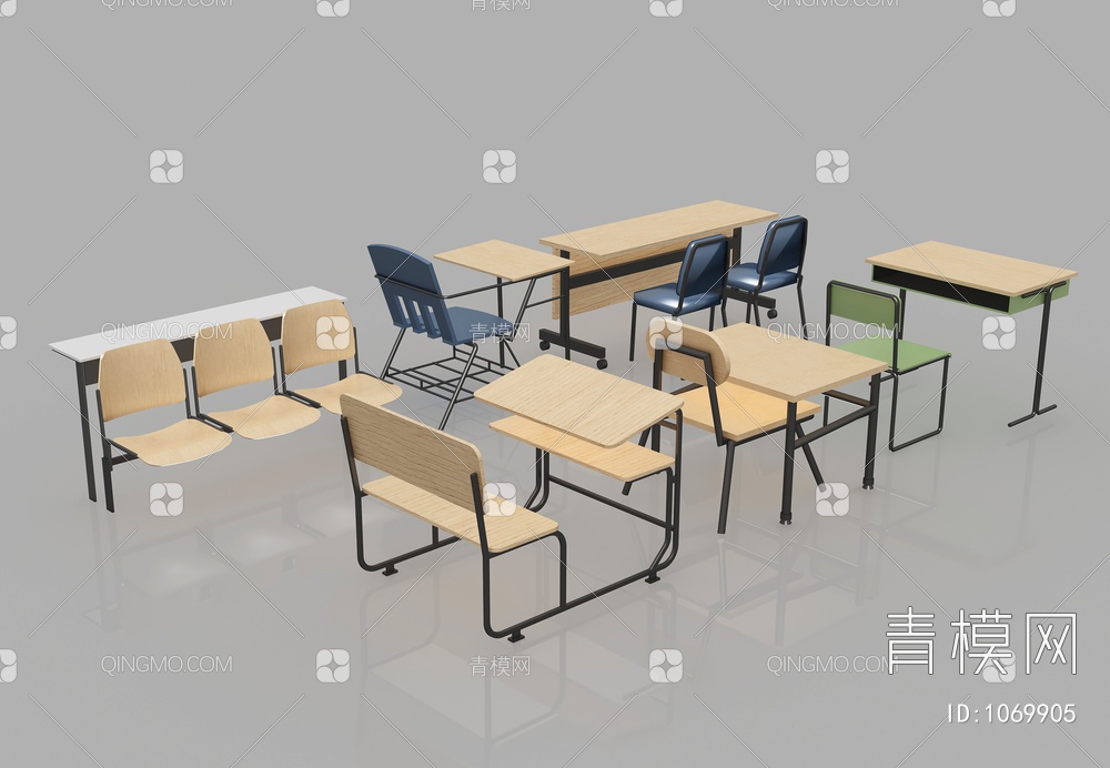 教室课桌椅，会堂桌椅3D模型下载【ID:1069905】