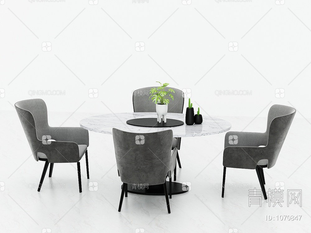 椭圆形洽谈桌椅，休闲桌椅，餐桌椅3D模型下载【ID:1070847】