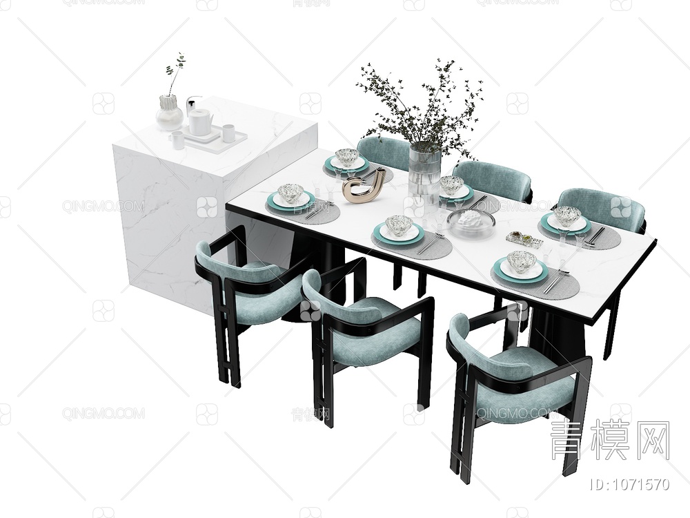 中岛台餐桌椅3D模型下载【ID:1071570】