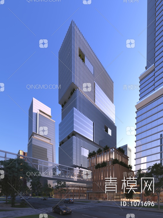 办公楼，透视场景，商业，街道3D模型下载【ID:1071696】