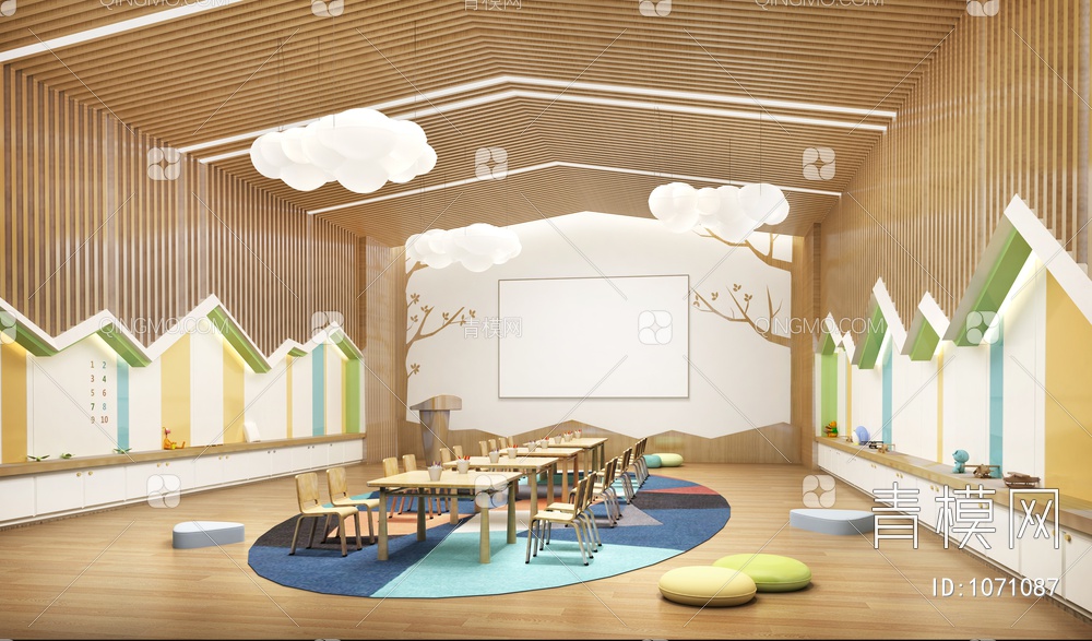 植物主题展厅，幼儿园，娱乐活动教室，多功能教室，自然主题室3D模型下载【ID:1071087】