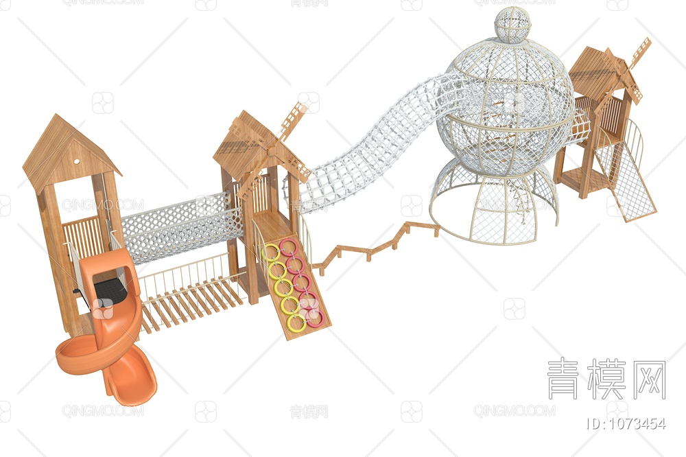 木质滑梯，儿童滑梯，儿童乐园3D模型下载【ID:1073454】