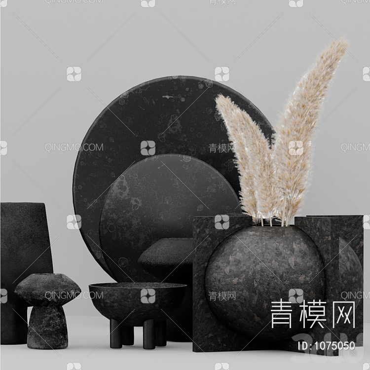 黑陶瓷花瓶摆件组合3D模型下载【ID:1075050】
