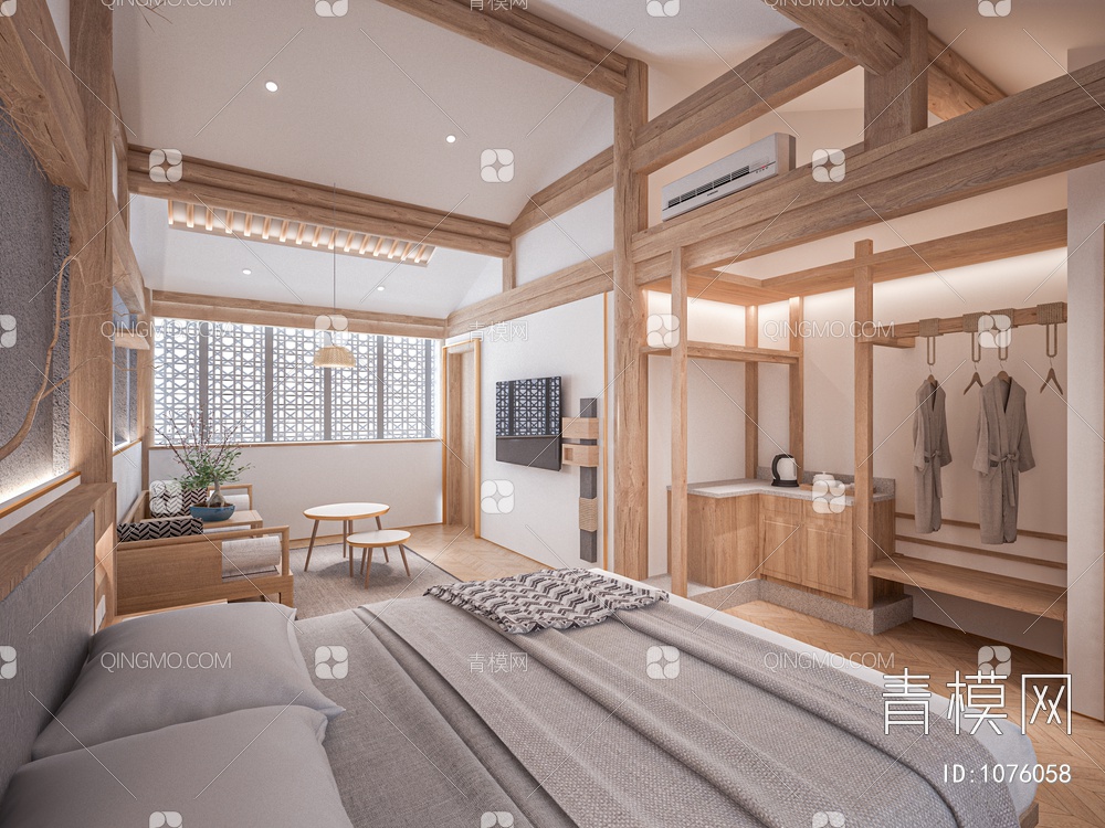 民宿卧室 套房 沙发 床3D模型下载【ID:1076058】