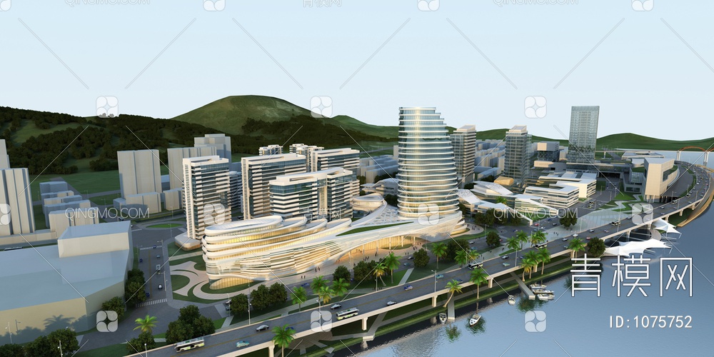 办公楼建筑外景3D模型下载【ID:1075752】