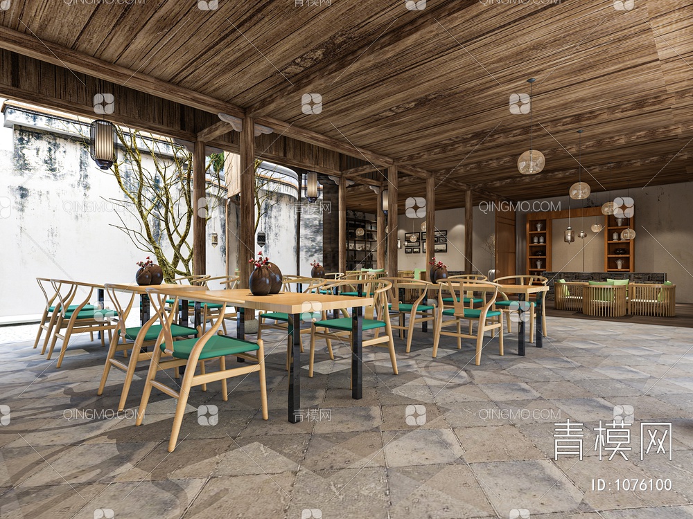 古建筑客栈茶馆 餐厅 门头 接待大厅 前台 休息区3D模型下载【ID:1076100】