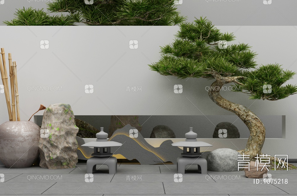 禅意庭院 园林景观小品3D模型下载【ID:1075218】