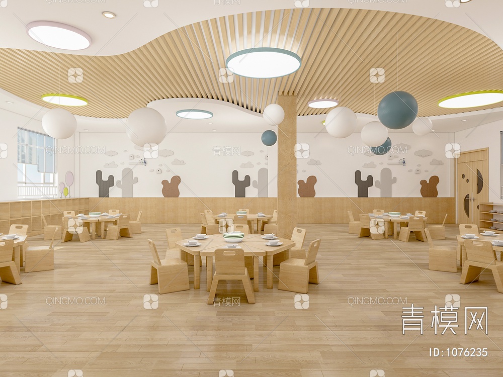 幼儿园餐厅3D模型下载【ID:1076235】