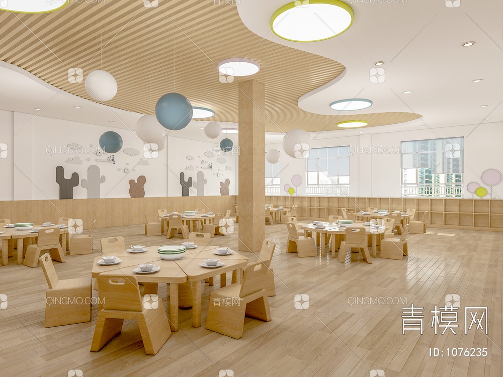 幼儿园餐厅3D模型下载【ID:1076235】