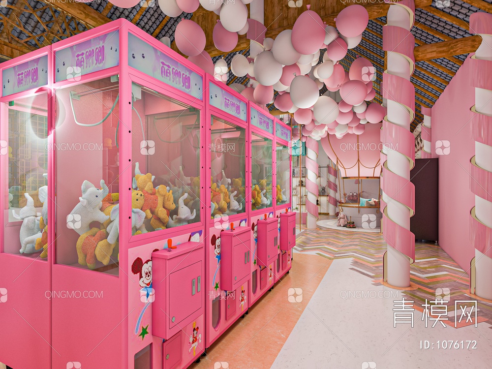 抓娃娃机店 建筑外观室内场景粉色3D模型下载【ID:1076172】