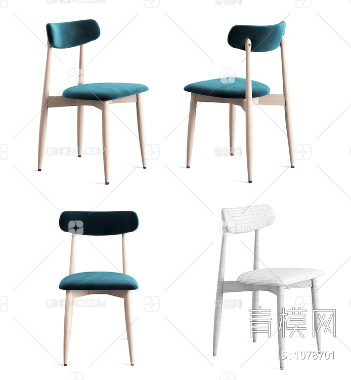 餐厅蓝色绒布椅子3D模型下载【ID:1078701】