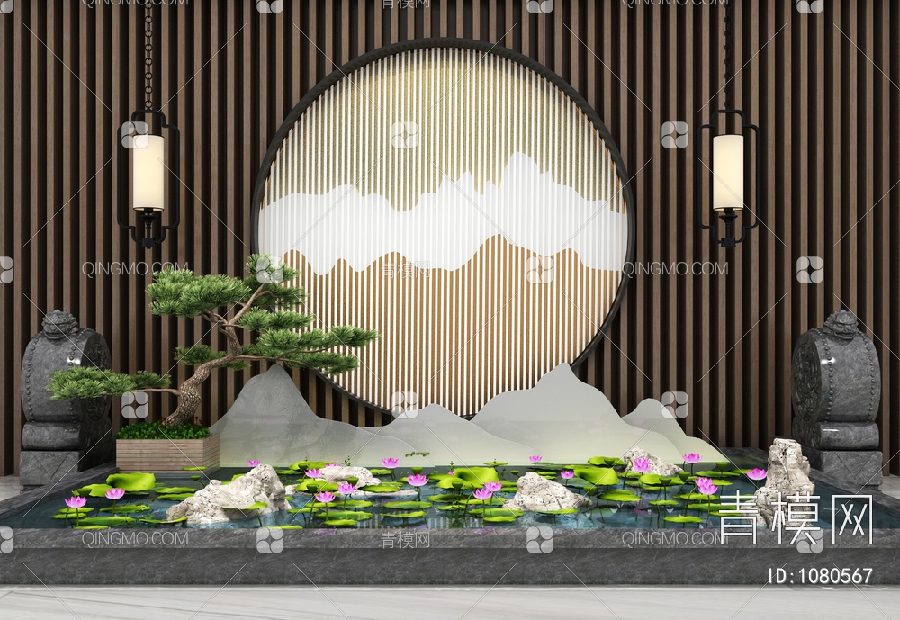 园艺小品 水景假山3D模型下载【ID:1080567】