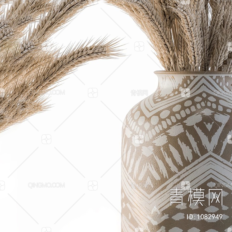 小麦手绘花瓶干枝摆件3D模型下载【ID:1082949】