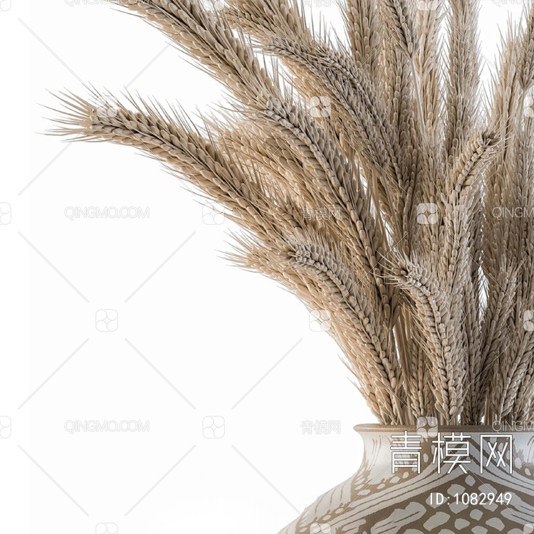 小麦手绘花瓶干枝摆件3D模型下载【ID:1082949】
