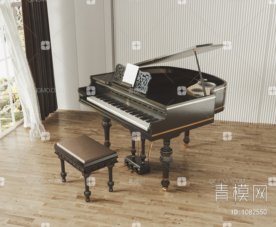 烤漆钢琴3D模型下载【ID:1082550】