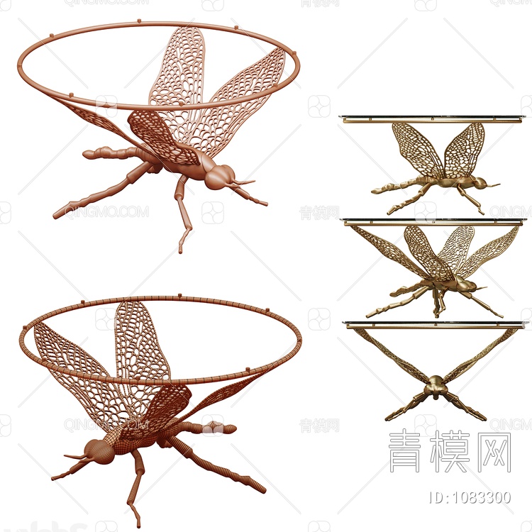 金属蜻蜓玻璃茶几3D模型下载【ID:1083300】