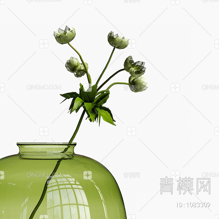 绿花瓶插枝3D模型下载【ID:1083309】