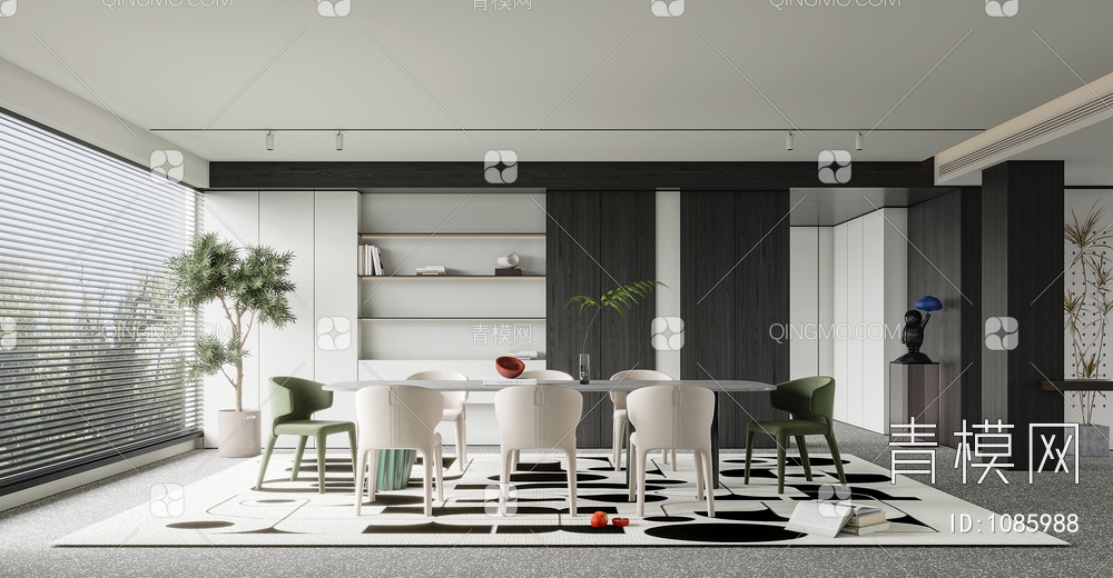 餐厅 餐桌 餐椅 饰品 窗帘 地板3D模型下载【ID:1085988】