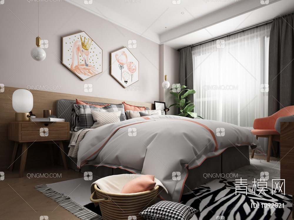 卧室 床具 灯具 床3D模型下载【ID:1092021】
