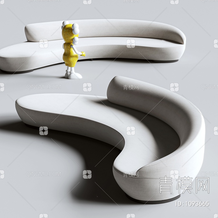 米白色布艺弧形沙发SU模型下载【ID:1093665】