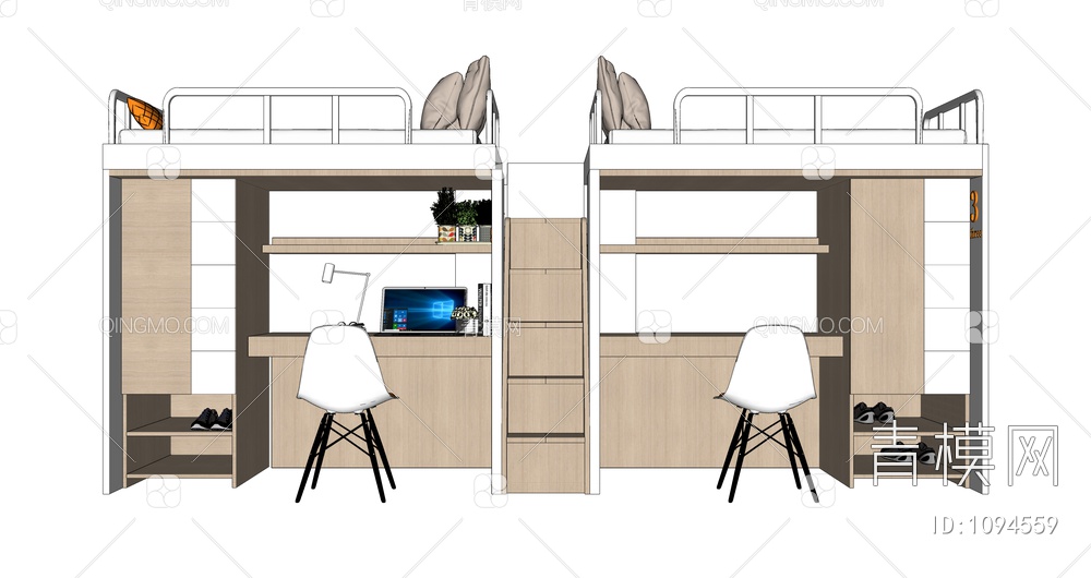 宿舍上下床SU模型下载【ID:1094559】