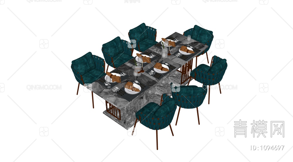 餐桌椅组合餐具SU模型下载【ID:1094697】