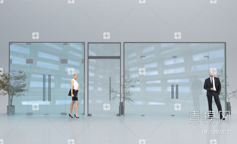 商业玻璃双开大门组合3D模型下载【ID:1097472】