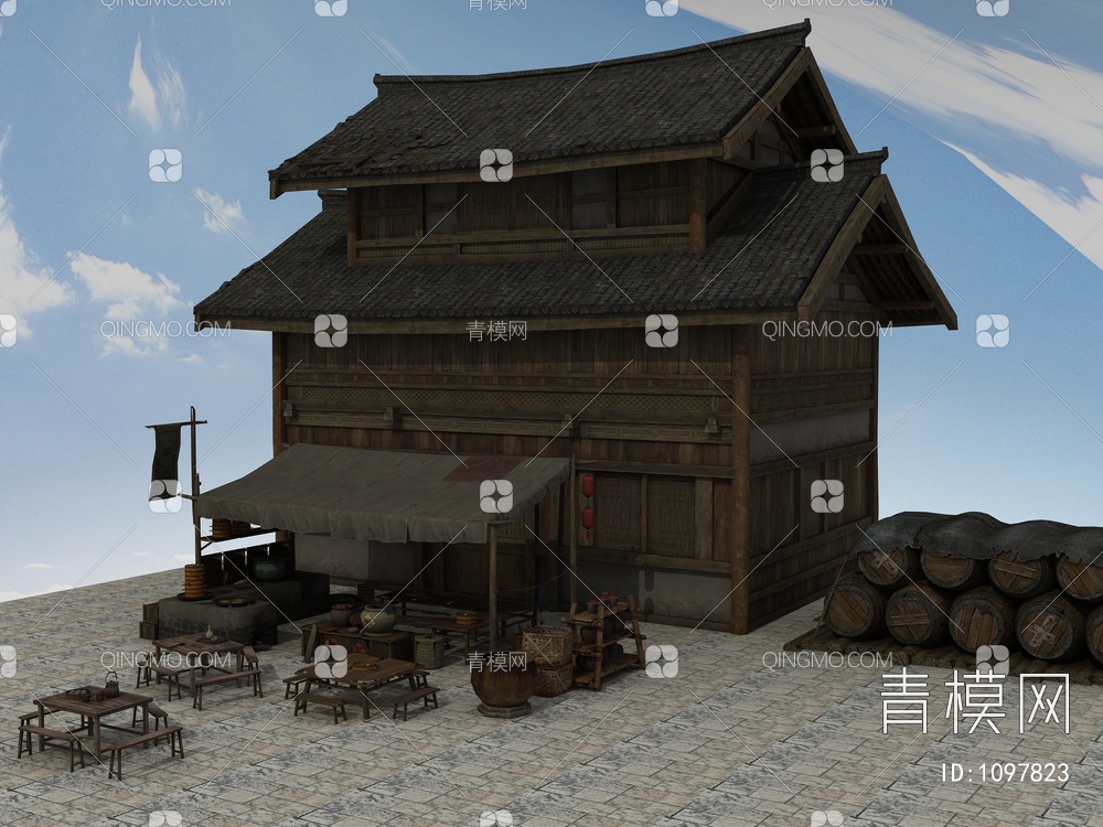 老房子、木房子、瓦房、土房、3D模型下载【ID:1097823】