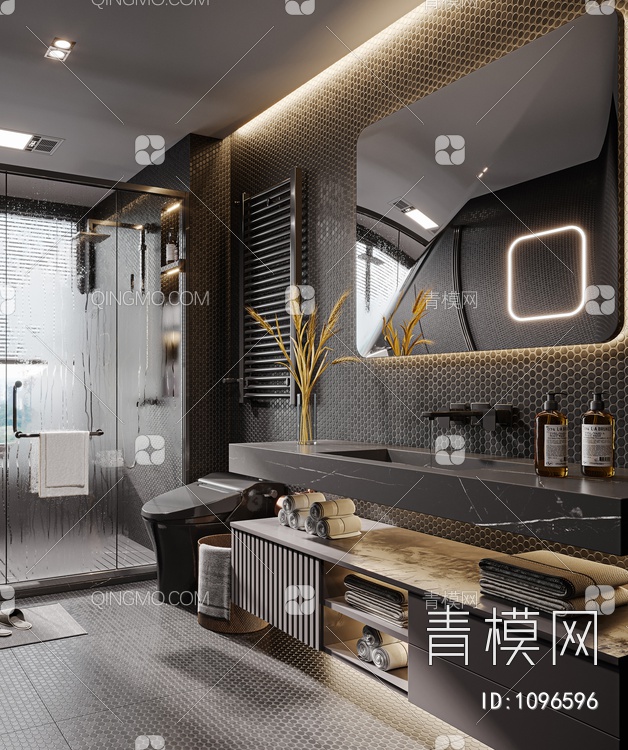 卫生间，淋浴组合，卫浴组合，卫生间浴室柜，马桶3D模型下载【ID:1096596】
