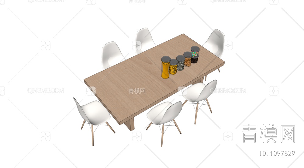 餐桌椅组合SU模型下载【ID:1097829】