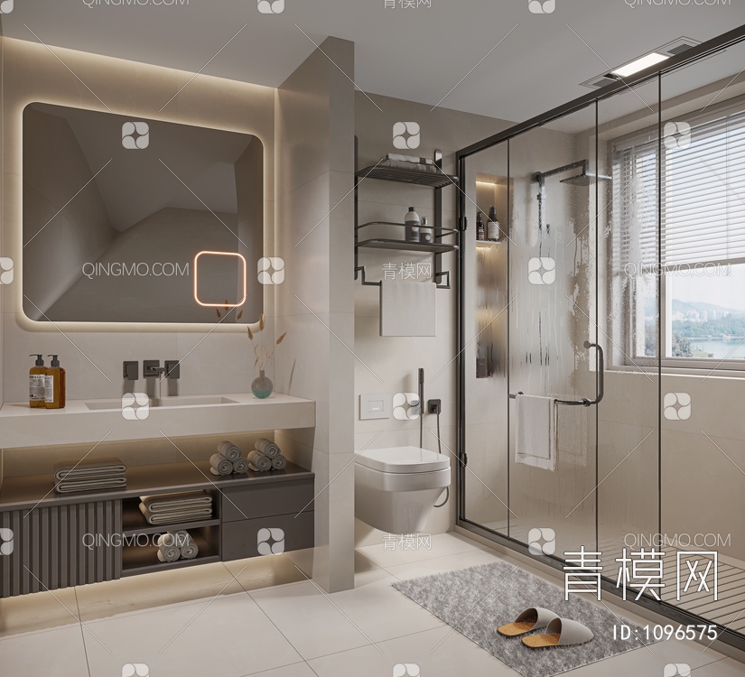 卫生间，淋浴组合，卫浴组合，卫生间浴室柜，马桶3D模型下载【ID:1096575】